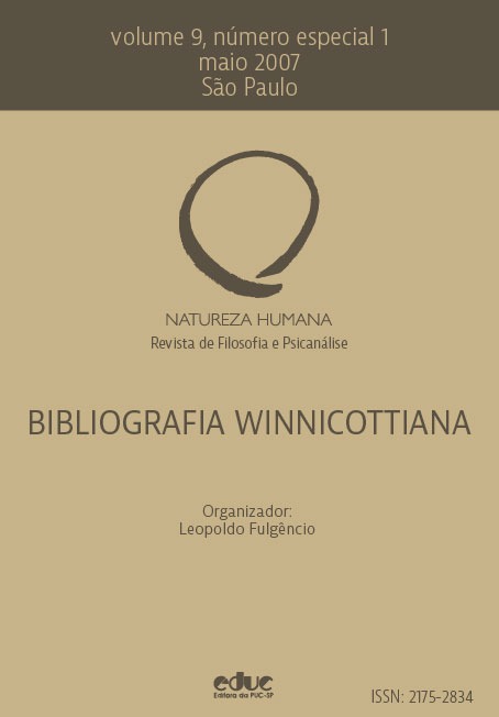 					Visualizar v. 9 n. especial1 (2007): Natureza Humana - Bibliografia Winnicottiana
				